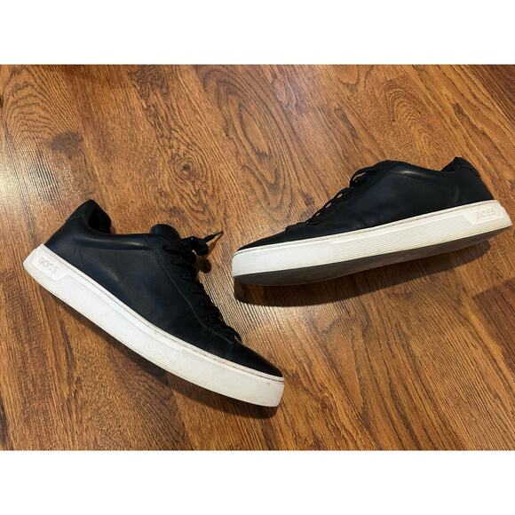 Boss Men's Rhys Low Profile Sneaker Black Leather Size 45 (12 US) Sleek, Stylish - Picture 1 of 9